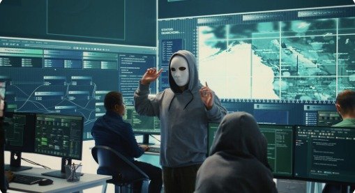 Illustration showing modern cybersecurity threats like phishing, ransomware, and data breaches in 2025 digital systems